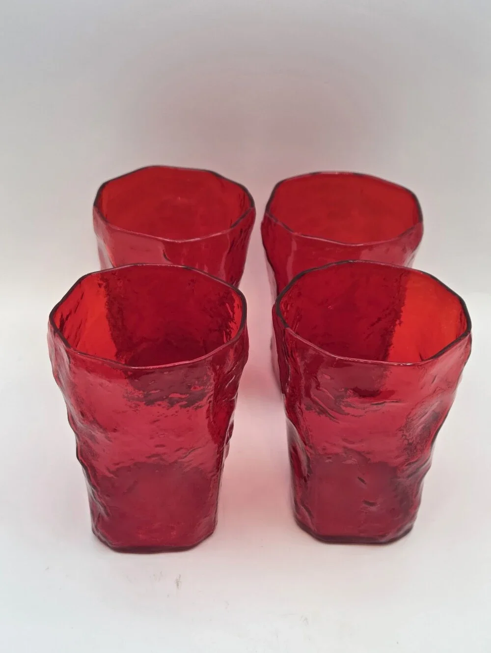 Vintage Crinkle Ruby Morgantown 10 Ounce Flat Tumblers